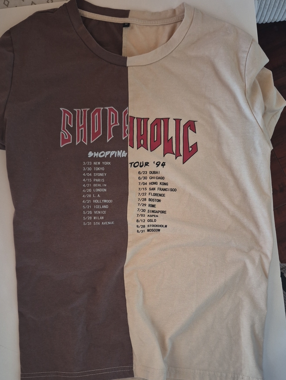 Shopaholic Kids Split-Tone Graphic Tee - Brown & Cream